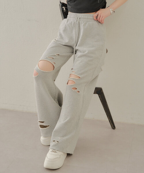 Chico（チコ）の「【セットアップ対応】ピグメントダメージスウェットパンツ（スウェットパンツ・レディース・ホワイト/グレー/ブラック・FREE）」の5枚目の写真