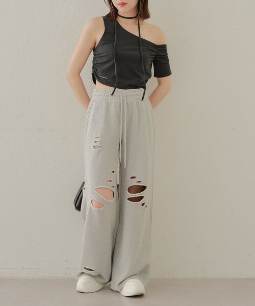 Chico（チコ）の「【セットアップ対応】ピグメントダメージスウェットパンツ（スウェットパンツ・レディース・ホワイト/グレー/ブラック・FREE）」の6枚目の写真