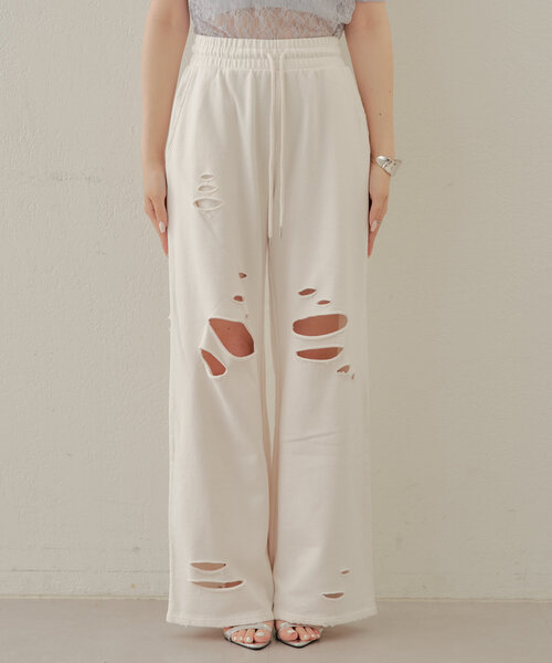 Chico（チコ）の「【セットアップ対応】ピグメントダメージスウェットパンツ（スウェットパンツ・レディース・ホワイト/グレー/ブラック・FREE）」の8枚目の写真