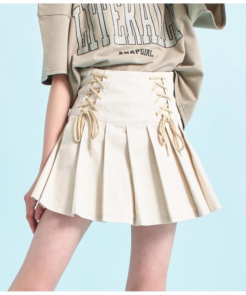 ANAP GiRL(アナップガール)の「ダブルスピンドルプリーツスカート(スカート・キッズ・アイボリー/ブルー・S/M/XS)」の2枚目の写真