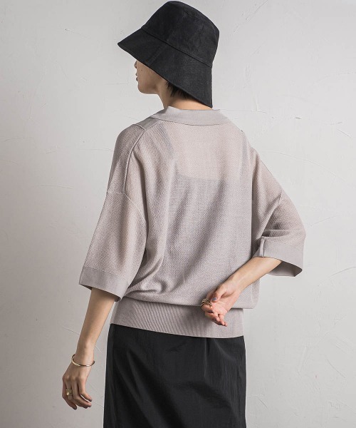 MAYSON GREY(メイソングレイ)の「ハーフZIPシアーポロニットプルオーバー≪手洗い可能≫(ニット/セーター・レディース・ブラック系その他/グリーン/ライトグレー・M)」の22枚目の写真