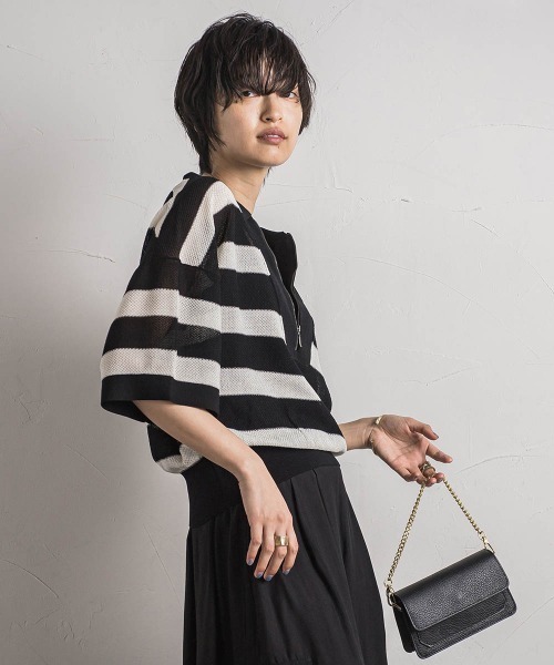 MAYSON GREY(メイソングレイ)の「ハーフZIPシアーポロニットプルオーバー≪手洗い可能≫(ニット/セーター・レディース・ブラック系その他/グリーン/ライトグレー・M)」の21枚目の写真