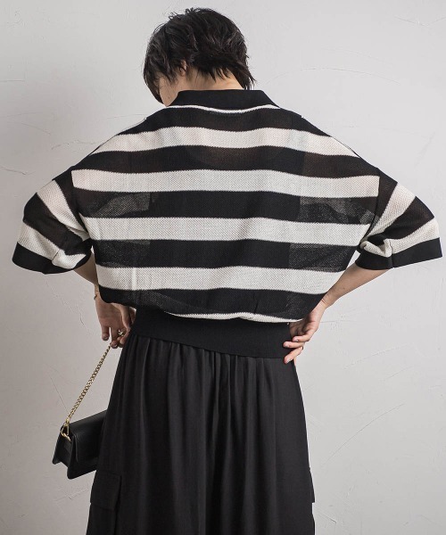 MAYSON GREY(メイソングレイ)の「ハーフZIPシアーポロニットプルオーバー≪手洗い可能≫(ニット/セーター・レディース・ブラック系その他/グリーン/ライトグレー・M)」の10枚目の写真