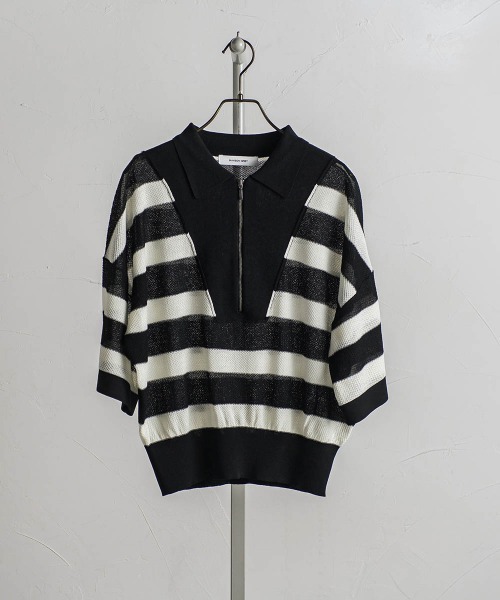 MAYSON GREY(メイソングレイ)の「ハーフZIPシアーポロニットプルオーバー≪手洗い可能≫(ニット/セーター・レディース・ブラック系その他/グリーン/ライトグレー・M)」の19枚目の写真