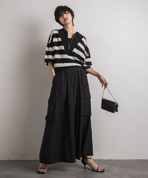 MAYSON GREY(メイソングレイ)の「ハーフZIPシアーポロニットプルオーバー≪手洗い可能≫(ニット/セーター・レディース・ブラック系その他/グリーン/ライトグレー・M)」の5枚目の写真