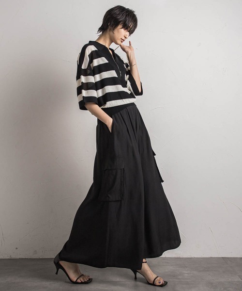 MAYSON GREY(メイソングレイ)の「ハーフZIPシアーポロニットプルオーバー≪手洗い可能≫(ニット/セーター・レディース・ブラック系その他/グリーン/ライトグレー・M)」の6枚目の写真