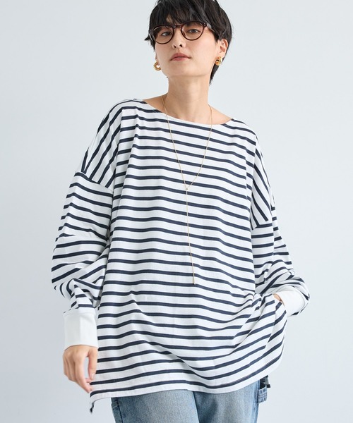 BARNYARDSTORM（バンヤードストーム）の「BARNYARDSTORM / ポンチョシルエットプルオーバー　マシンウォッシャブル（Tシャツ/カットソー・レディース・ホワイト×ネイビー/ホワイト/ベージュ系その他・FREE）」の4枚目の写真