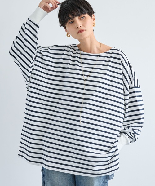 BARNYARDSTORM（バンヤードストーム）の「BARNYARDSTORM / ポンチョシルエットプルオーバー　マシンウォッシャブル（Tシャツ/カットソー・レディース・ホワイト×ネイビー/ホワイト/ベージュ系その他・FREE）」の5枚目の写真