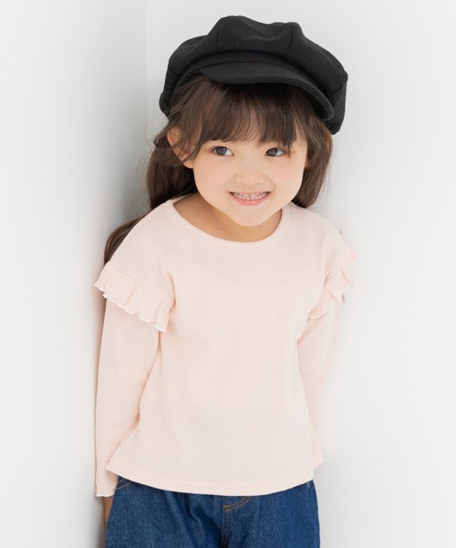 chil2(チルツー)の「肩フリル リブ長袖カットソー(Tシャツ/カットソー・キッズ・クリーム/ブラック/ピンク・130cm/120cm/100cm/110cm/90cm/80cm/140cm)」の3枚目の写真
