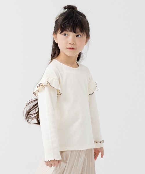 chil2(チルツー)の「肩フリル リブ長袖カットソー(Tシャツ/カットソー・キッズ・クリーム/ブラック/ピンク・130cm/120cm/100cm/110cm/90cm/80cm/140cm)」の2枚目の写真