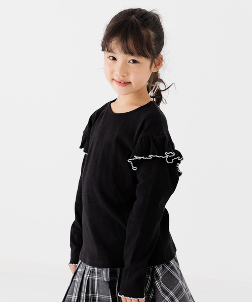 chil2(チルツー)の「肩フリル リブ長袖カットソー(Tシャツ/カットソー・キッズ・クリーム/ブラック/ピンク・130cm/120cm/100cm/110cm/90cm/80cm/140cm)」の6枚目の写真