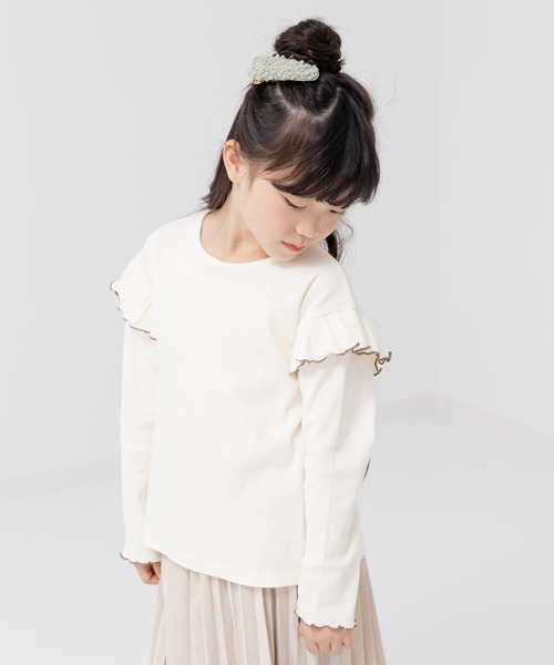 chil2(チルツー)の「肩フリル リブ長袖カットソー(Tシャツ/カットソー・キッズ・クリーム/ブラック/ピンク・130cm/120cm/100cm/110cm/90cm/80cm/140cm)」の15枚目の写真