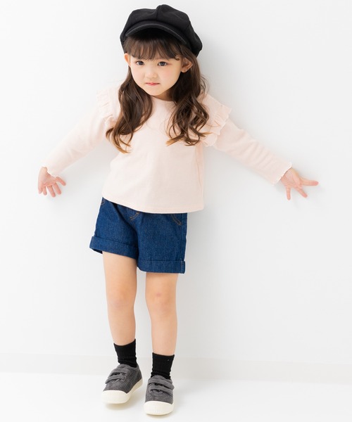 chil2(チルツー)の「肩フリル リブ長袖カットソー(Tシャツ/カットソー・キッズ・クリーム/ブラック/ピンク・130cm/120cm/100cm/110cm/90cm/80cm/140cm)」の21枚目の写真