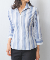 NARACAMICIE（ナラカミーチェ）の「【NARACAMICIE】ラメストライプスタンドカラー七分袖シャツ（シャツ/ブラウス）」