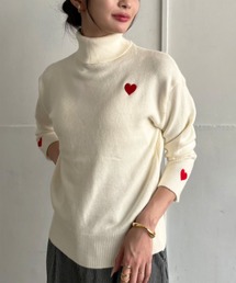 Jewelobe | ハート刺繍タートルネックニットトップス(ニット/セーター)