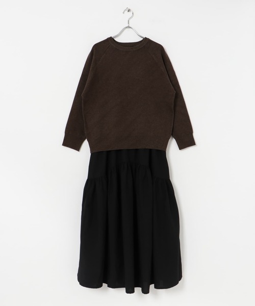 ITEMS URBANRESEARCH（アイテムズ アーバンリサーチ）の「スウェットライクニット×ティアードスカート（ワンピース・レディース・グレー/ブラウン・FREE）」の19枚目の写真