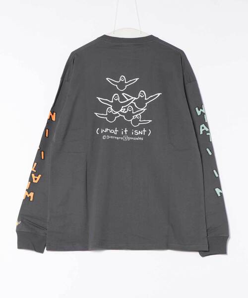 （What it isNt）ART BY MARKGONZALES（ワットイットイズント）の「【(What it isNt) ART BY MARK GONZALES/ワットイットイズント マークゴンザレス】バック&アームプリント リアルレイヤード ロングスリーブTシャツ 半袖T＆ロンT 2点セット（Tシャツ/カットソー・メンズ・ブラック系その他/グレー系その他/グリーン系その他/ブラック系その他2/グレー系その他2/パープル系その他2・MEDIUM/LARGE/X-LARGE）」の8枚目の写真