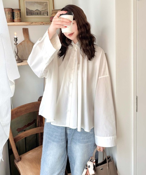 classicalelf（クラシカルエルフ）の「トレンドライクのゆるく上品なシルエット♪アコーディオンフレアシャツ(長袖)（シャツ/ブラウス・レディース・オフホワイト/チャコールグレー/ブルー・X-LARGE/SMALL/MEDIUM/LARGE）」の19枚目の写真