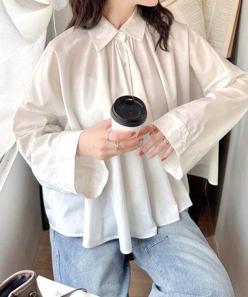 classicalelf（クラシカルエルフ）の「トレンドライクのゆるく上品なシルエット♪アコーディオンフレアシャツ(長袖)（シャツ/ブラウス・レディース・オフホワイト/チャコールグレー/ブルー・X-LARGE/SMALL/MEDIUM/LARGE）」の17枚目の写真