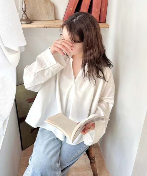 classicalelf（クラシカルエルフ）の「トレンドライクのゆるく上品なシルエット♪アコーディオンフレアシャツ(長袖)（シャツ/ブラウス・レディース・オフホワイト/チャコールグレー/ブルー・X-LARGE/SMALL/MEDIUM/LARGE）」の18枚目の写真