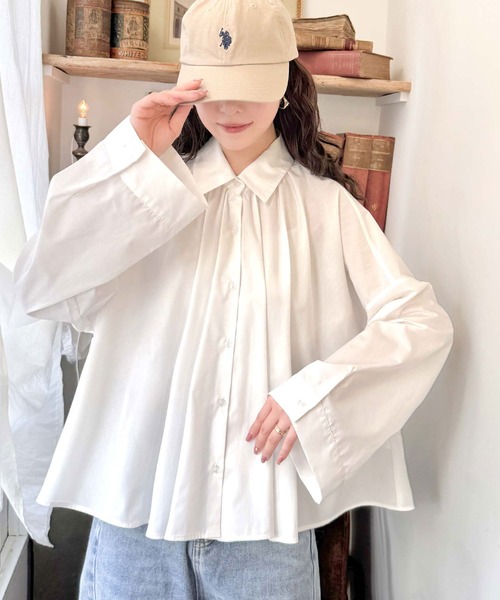 classicalelf（クラシカルエルフ）の「トレンドライクのゆるく上品なシルエット♪アコーディオンフレアシャツ(長袖)（シャツ/ブラウス・レディース・オフホワイト/チャコールグレー/ブルー・X-LARGE/SMALL/MEDIUM/LARGE）」の16枚目の写真