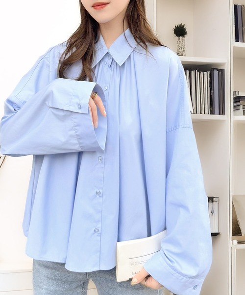 classicalelf（クラシカルエルフ）の「トレンドライクのゆるく上品なシルエット♪アコーディオンフレアシャツ(長袖)（シャツ/ブラウス・レディース・オフホワイト/チャコールグレー/ブルー・X-LARGE/SMALL/MEDIUM/LARGE）」の10枚目の写真