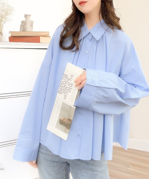 classicalelf（クラシカルエルフ）の「トレンドライクのゆるく上品なシルエット♪アコーディオンフレアシャツ(長袖)（シャツ/ブラウス・レディース・オフホワイト/チャコールグレー/ブルー・X-LARGE/SMALL/MEDIUM/LARGE）」の9枚目の写真