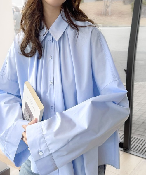 classicalelf（クラシカルエルフ）の「トレンドライクのゆるく上品なシルエット♪アコーディオンフレアシャツ(長袖)（シャツ/ブラウス・レディース・オフホワイト/チャコールグレー/ブルー・X-LARGE/SMALL/MEDIUM/LARGE）」の8枚目の写真