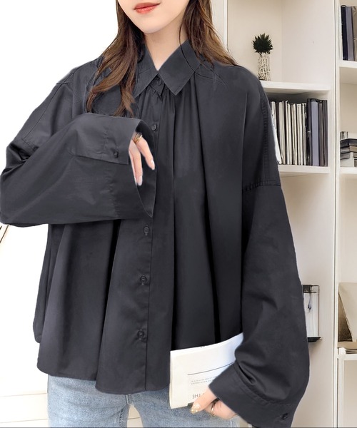 classicalelf（クラシカルエルフ）の「トレンドライクのゆるく上品なシルエット♪アコーディオンフレアシャツ(長袖)（シャツ/ブラウス・レディース・オフホワイト/チャコールグレー/ブルー・X-LARGE/SMALL/MEDIUM/LARGE）」の12枚目の写真