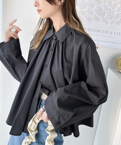 classicalelf（クラシカルエルフ）の「トレンドライクのゆるく上品なシルエット♪アコーディオンフレアシャツ(長袖)（シャツ/ブラウス・レディース・オフホワイト/チャコールグレー/ブルー・X-LARGE/SMALL/MEDIUM/LARGE）」の14枚目の写真