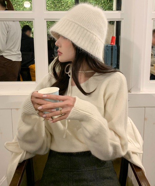 【新品】cccmalieシーマリーカシミアリボンニットベスト完売RED リボン付キャンディスリーブニットプルオーバー/MAJESTIC LEGON