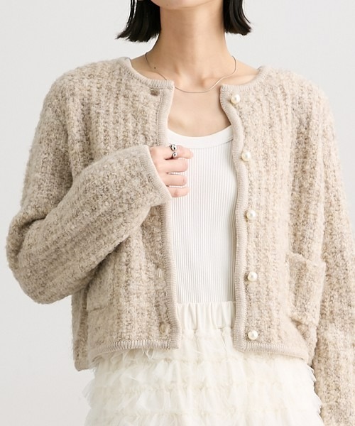 nissen（ニッセン）の「プードルニットショート丈カーディガン（カーディガン/ボレロ・レディース・ブラック/杢グレー/ベージュ・M）」の3枚目の写真