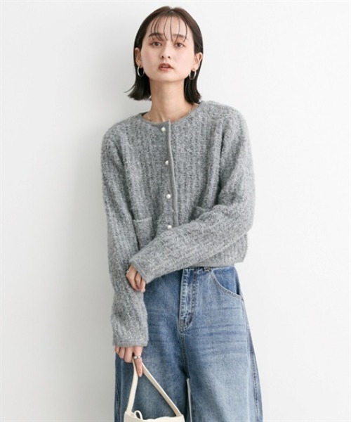 nissen（ニッセン）の「プードルニットショート丈カーディガン（カーディガン/ボレロ・レディース・ブラック/杢グレー/ベージュ・M）」の4枚目の写真