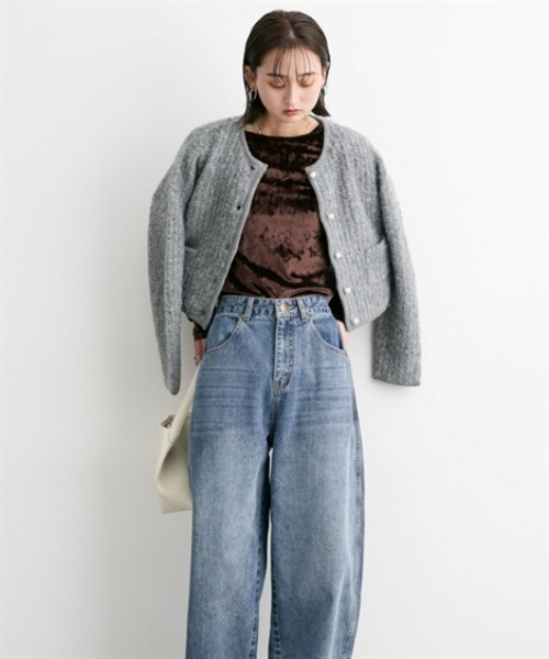 nissen（ニッセン）の「プードルニットショート丈カーディガン（カーディガン/ボレロ・レディース・ブラック/杢グレー/ベージュ・M）」の8枚目の写真