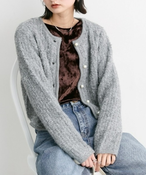nissen（ニッセン）の「プードルニットショート丈カーディガン（カーディガン/ボレロ・レディース・ブラック/杢グレー/ベージュ・M）」の9枚目の写真