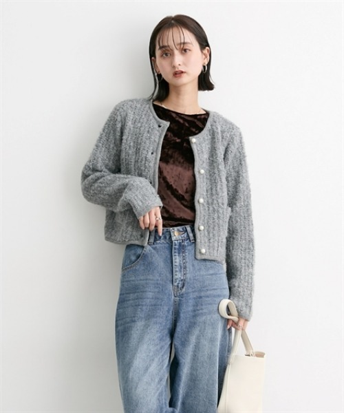 nissen（ニッセン）の「プードルニットショート丈カーディガン（カーディガン/ボレロ・レディース・ブラック/杢グレー/ベージュ・M）」の10枚目の写真