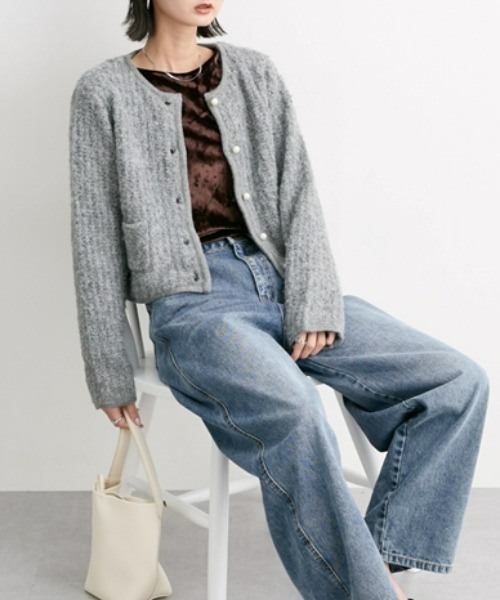 nissen（ニッセン）の「プードルニットショート丈カーディガン（カーディガン/ボレロ・レディース・ブラック/杢グレー/ベージュ・M）」の11枚目の写真