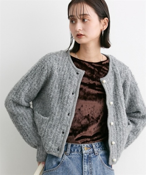 nissen（ニッセン）の「プードルニットショート丈カーディガン（カーディガン/ボレロ・レディース・ブラック/杢グレー/ベージュ・M）」の12枚目の写真