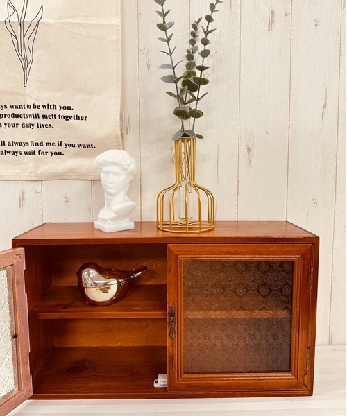 アンティークガラスダブルオープンキャビネット（収納グッズ）｜Made