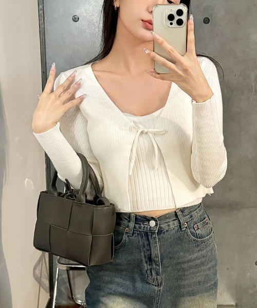 VIVID LADY(ビビッドレディー)の「2点セット カーディガン キャミソール(セットアップ・レディース・ピンク/スカイブルー/ブラック/アイボリー・FREE)」の14枚目の写真