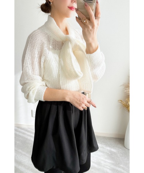 &. NOSTALGIA(アンドドットノスタルジア)の「【ZOZO限定】モヘアタッチボウタイニット(ニット/セーター・レディース・オフホワイト/チャコールグレー・M)」の16枚目の写真