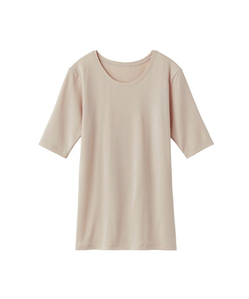 GUNZE(グンゼ)の「GUNZE グンゼ HOT MAGIC ファイヤーアセドロン レディース 5分袖インナー(Tシャツ/カットソー・レディース・ベージュ/レッド/ブラック/チャコールグレー/ブラウン・MEDIUM/X-LARGE/LARGE)」の4枚目の写真