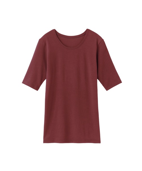 GUNZE(グンゼ)の「GUNZE グンゼ HOT MAGIC ファイヤーアセドロン レディース 5分袖インナー(Tシャツ/カットソー・レディース・ベージュ/レッド/ブラック/チャコールグレー/ブラウン・MEDIUM/X-LARGE/LARGE)」の5枚目の写真