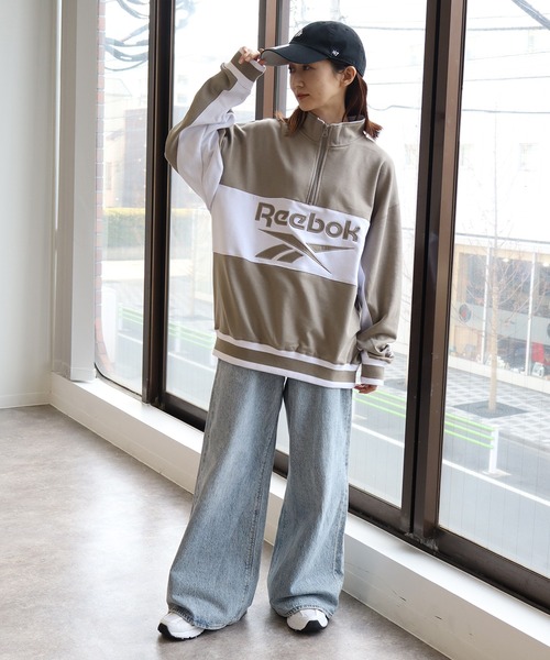Reebok(リーボック)の「【Reebok/リーボック】裏毛 ロゴ 切替リブライン ハーフジッププルオーバー スウェット(スウェット・メンズ・ブラック/ベージュ/ダークブルー/ライトグレー・M/L/LL)」の18枚目の写真