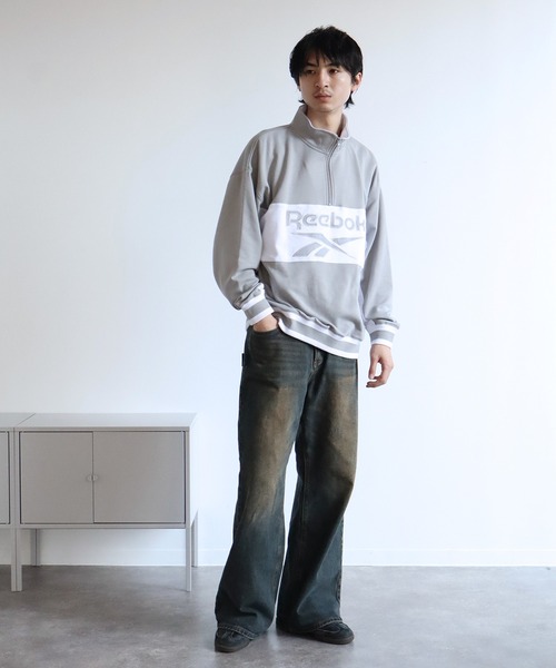 Reebok(リーボック)の「【Reebok/リーボック】裏毛 ロゴ 切替リブライン ハーフジッププルオーバー スウェット(スウェット・メンズ・ブラック/ベージュ/ダークブルー/ライトグレー・M/L/LL)」の21枚目の写真