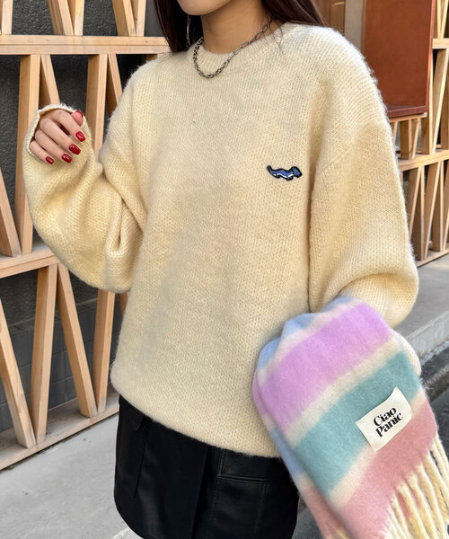 CIAOPANIC（チャオパニック）の「ワンポイント刺繡シャギーニットプルオーバー（ニット/セーター・レディース・レッド/ブラウン/ブラック/アイボリー/ミント・ONE SIZE）」の7枚目の写真