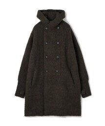ウール カシミヤ シルク フーデット ダブルブレスト ニットコート