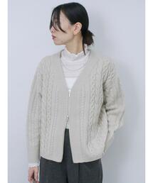 Samansa Mos2 blue | ◎ケーブルジップカーディガン(カーディガン/ボレロ)