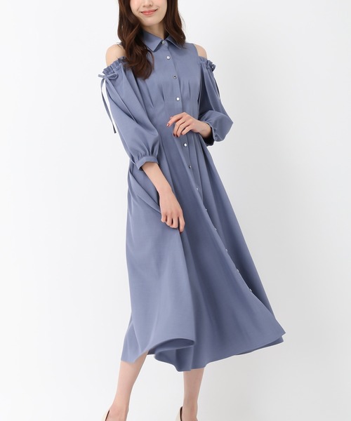 MISCH MASCH（ミッシュマッシュ）の「肩開きシャツワンピース（ワンピース・レディース・ブルー/ライトブルー/グリーン・S/M）」の3枚目の写真