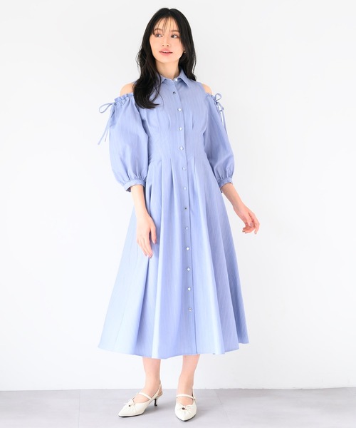 MISCH MASCH（ミッシュマッシュ）の「肩開きシャツワンピース（ワンピース・レディース・ブルー/ライトブルー/グリーン・S/M）」の4枚目の写真